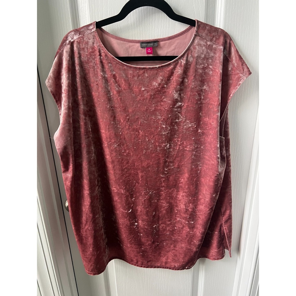 Vince Camuto Womens Pink Crushed Velvet Knit Tee Top Size 1X